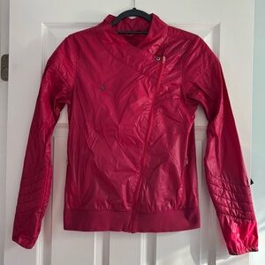 Oiselle running quilted packable jacket small burgundy